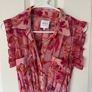 MISA Los Angeles Pink Floral Ruffle Maxi Dress